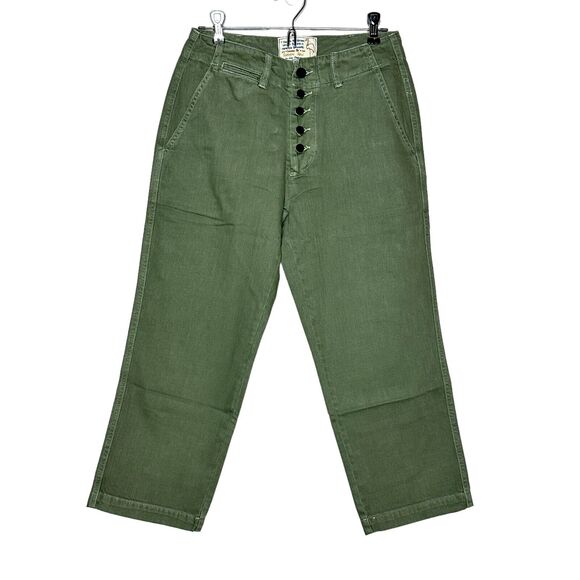 Sandrine Rose Cropped Relaxed Fit Wide Leg Buttons Pants Army Green Women S NWT - Picture 2 of 8